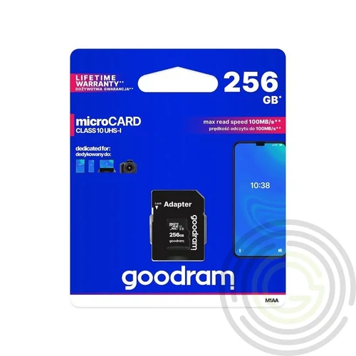 Goodram microSDHC 256GB Class 10 memóriakártya SD adapterrel