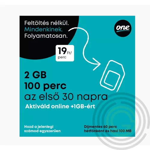 SIM One aktiválatlan sim kártya 2GB(+1GB) adat és 100 perc kiinduló kerettel