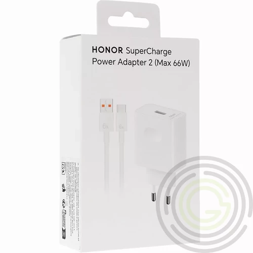 Honor SuperCharge HN-200330E00 USB-A fehér gyári töltőfej 66W 6A, Type-C adatkábellel