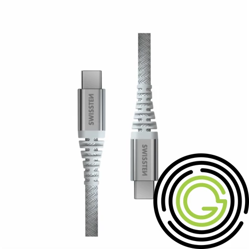 Swissten kevlár adat- és töltőkábel USB-C/USB-C, 1,5m, fehér