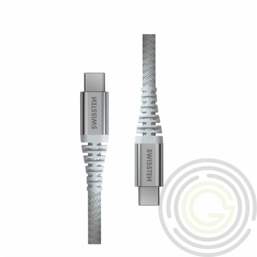 Swissten kevlár adat- és töltőkábel USB-C/USB-C, 1,5m, fehér