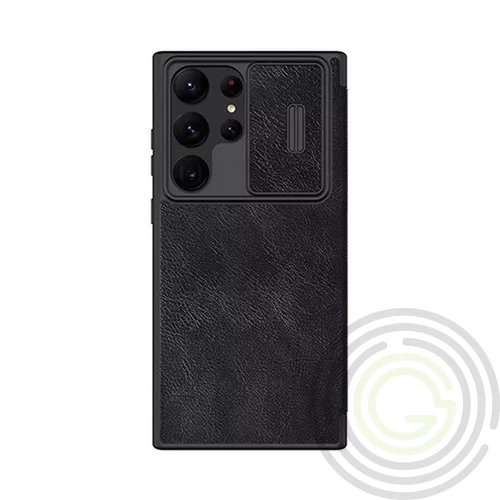 Nillkin Qin Pro Samsung Galaxy S23 Ultra bőr flip tok, fekete