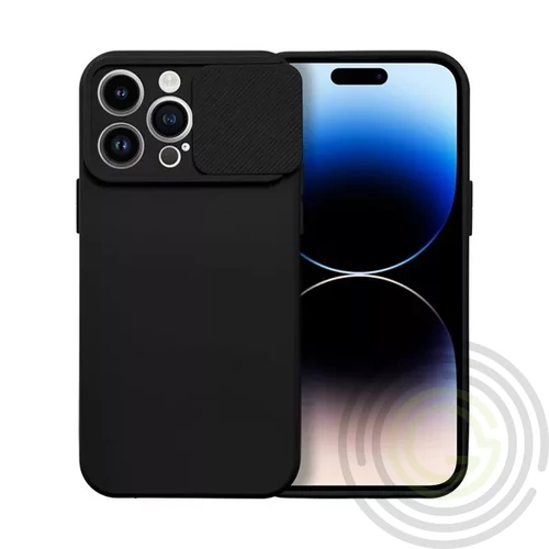 Slide Apple iPhone 14 Pro Max, kameravédős szilikon tok, fekete
