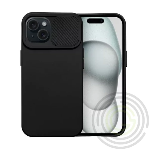 Slide Apple iPhone 15 kameravédős szilikon tok, fekete