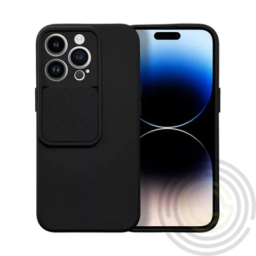 Slide Apple iPhone 15 Pro kameravédős szilikon tok, fekete