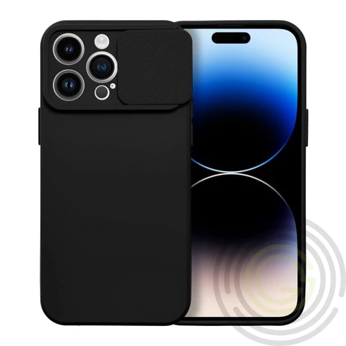 Slide Apple iPhone 15 Pro Max kameravédős szilikon tok, fekete