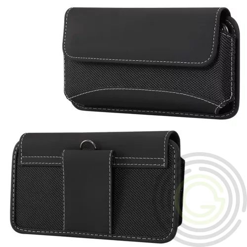 Tok fekvő, bőr hatású (univerzális, övre fűzhető, tépőzáras, textil, 6.4 - 6.9" Fekete