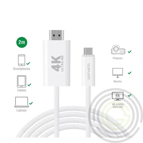 4smarts USB-C / HDMI kábel, 2m, fehér