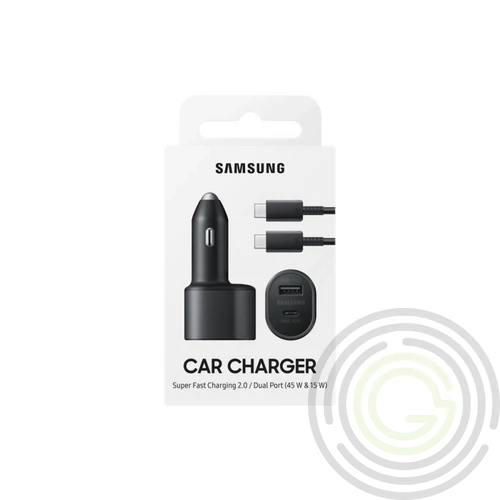 SAMSUNG autós töltő USB+Type-C aljzat (45W, gyorstöltő, LED + Type-C kábel) FEKETE