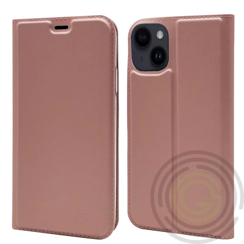 BOOKTYPE iPhone 15 Plus oldalra nyíló tok, Rosegold