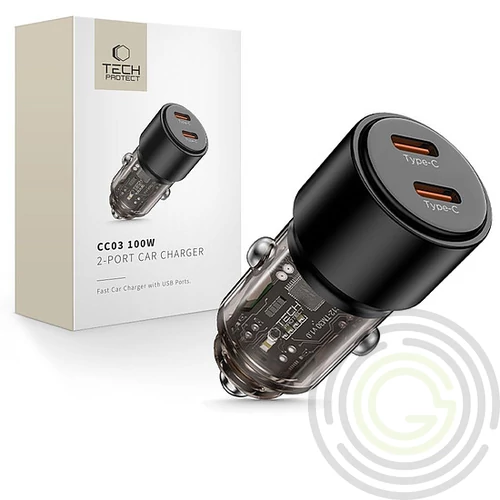 CC03 2 portos PD100W autós töltő - fekete