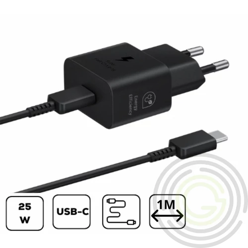 Samsung hálózati adapter kábellel, 25W, fekete
