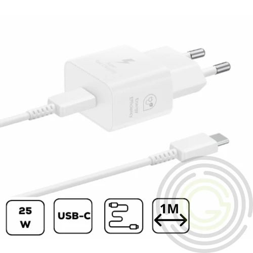 Samsung hálózati adapter kábellel, 25W, fehér