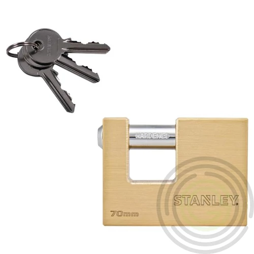 STANLEY S742-026 négyszögletes tömör rézlakat, 70 mm, 3 kulcsos