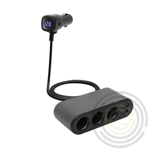 Autós feszültségelosztó és USB töltő, 3.4A USB töltő, max.80Watt, fém burkolat, Voltmérővel