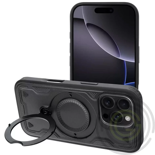 Frost Armor Apple iPhone 17 starabíró tok kitámasztóható gyűrűvel, fekete