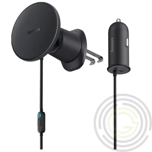 Baseus CW01 USB-C mágneses autós telefontartó autós töltővel, szellőzőrácsra, 15W + 25W, fekete