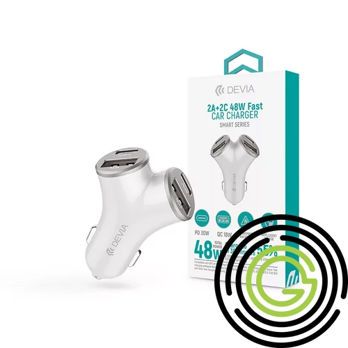 Devia Smart Series 48W PD+QC autós gyorstöltő 2xUSB+2xType-C - ezüst