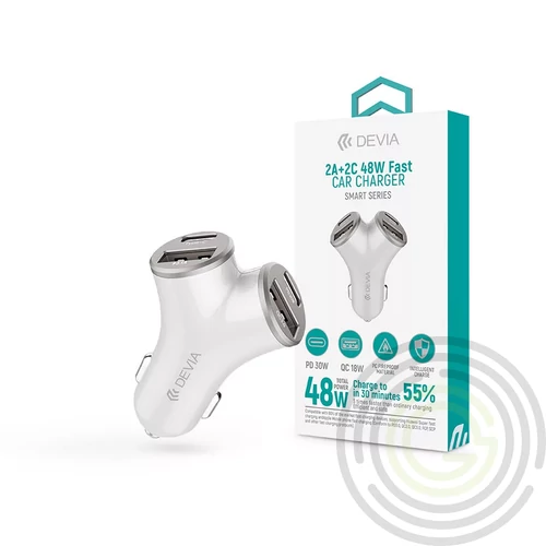 Devia Smart Series 48W PD+QC autós gyorstöltő 2xUSB+2xType-C - ezüst