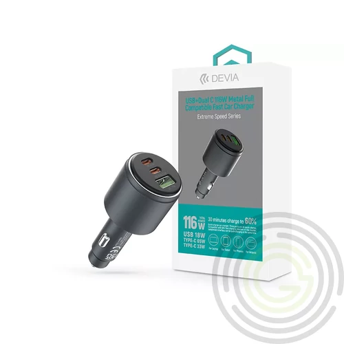 Devia Extreme Speed Series 65W PD+QC autós gyorstöltő USB+2xType-C  FEKETE