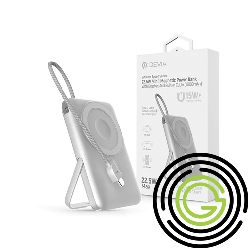 Devia Extreme Speed Series Magnetic 4in1 22.5W powerbank/állvány - Type-C - 10.000 mAh - ezüst