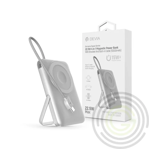 Devia Extreme Speed Series Magnetic 4in1 22.5W powerbank/állvány - Type-C - 10.000 mAh - ezüst