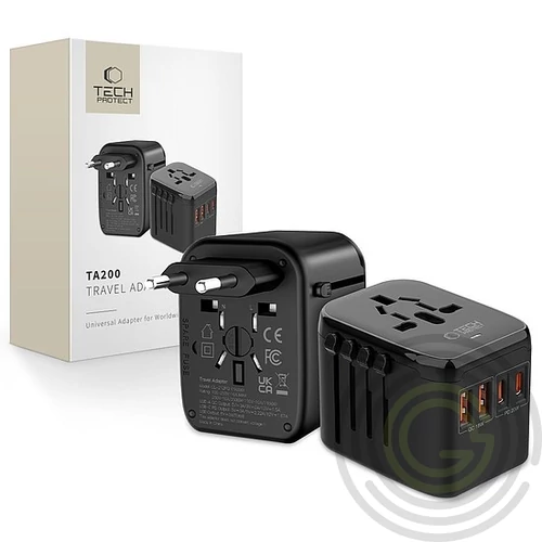 Tech-Protect TA200 EU / UK / US / AU adapter - fekete