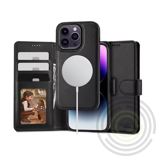 TECH-PROTECT WALLET FLIPES BŐRTOK + MAGSAFE HÁTLAP - APPLE IPHONE 15 PRO MAX - FEKETE