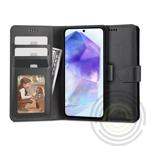 TECH-PROTECT WALLET BOOK FLIP BŐRTOK - SAMSUNG SM-A556 GALAXY A55 - FEKETE