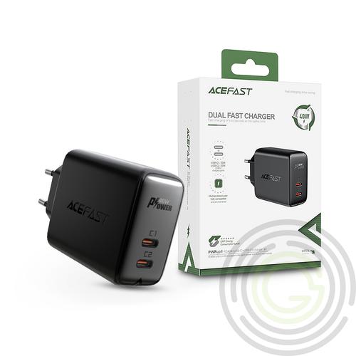 ACEFAST hálózati gyorstöltő adapter 2xType-C bemenettel – 40W – ACEFAST A9 Dual Fast Charger PD3.0 – fekete