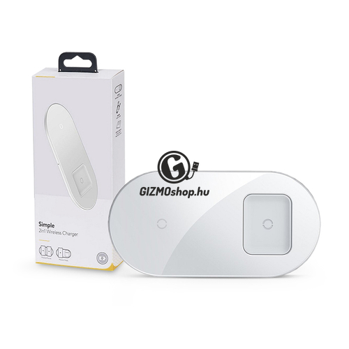 Baseus Qi univerzális vezeték nélküli töltő állomás – 18W – Baseus Simple 2in1 Wireless Charger Phone + AirPods – fehér