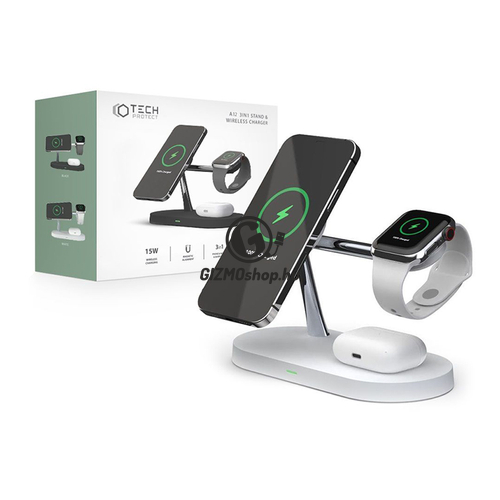 Tech-Protect Qi univerzális vezeték nélküli töltő állomás – 15W – Tech-Protect A12 3in1 Wireless Charger for Phone + Watch + Earphone – fehér
