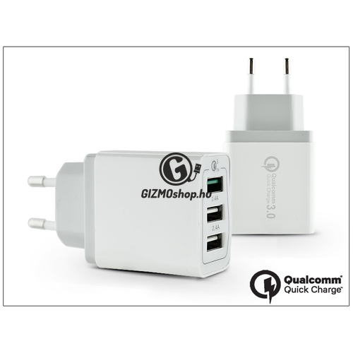 Univerzális 3xUSB hálózati töltő adapter – 5V/3A + 2×2,4A – Qualcomm Quick Charge 3.0 – white
