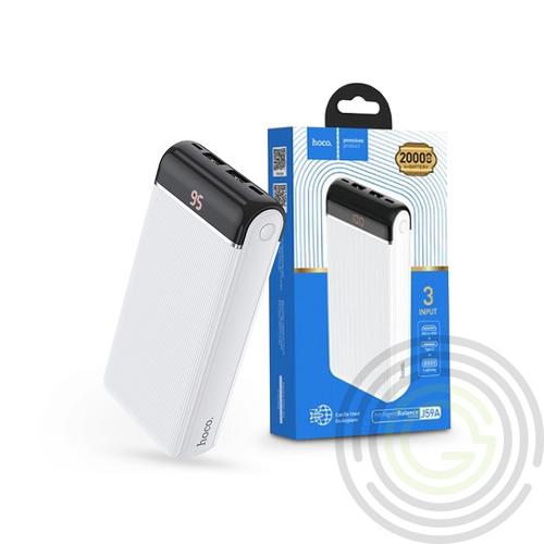 Univerzális hordozható, asztali akkumulátor töltő – HOCO J59A Power Bank – 2xUSB + Type-C + micro USB + Lightning – 20.000 mAh – fehér