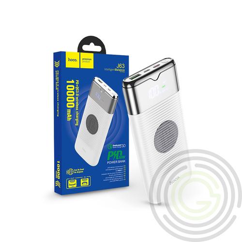 Univerzális hordozható, asztali akkumulátor töltő – HOCO J63 Power Bank – USB + Type-C + micro USB + PD + QC3.0 Wireless Charging – 10.000 mAh – fehér