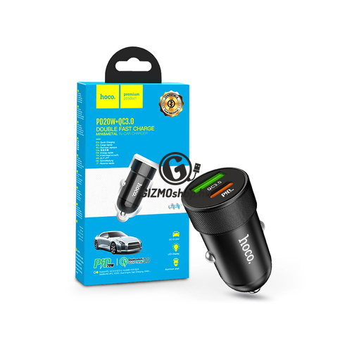 HOCO USB + Type-C szivargyújtós töltő adapter – 5V/4A – HOCO Z32B PD20W + QC3.0 Car Charger – fekete