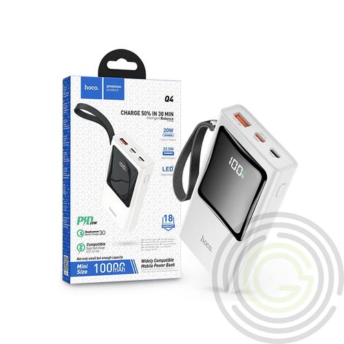 Univerzális hordozható, asztali akkumulátor töltő – HOCO Q4 Power Bank – USB+Type-C + Lightning + PD+QC3.0 – 10.000 mAh – fehér