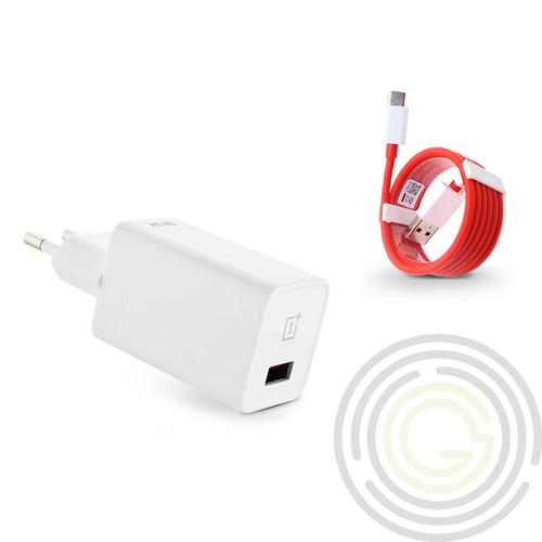 OnePlus gyári USB hálózati gyorstöltő adapter + Type-C adatkábel – 5V/4A – Dash Charge DC050430B white + D301 red (ECO csomagolás)