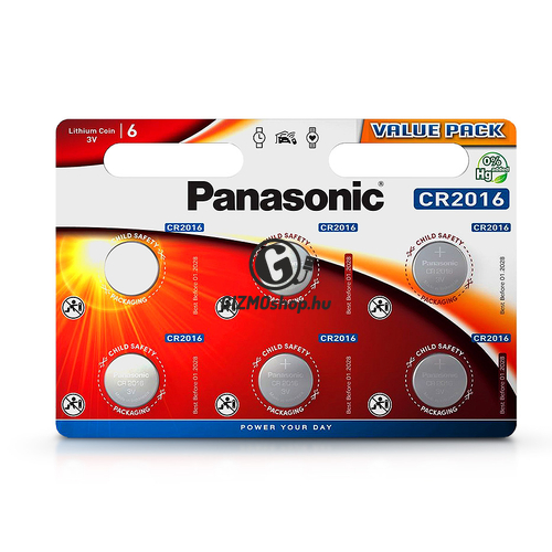 Panasonic CR2016 lithium gombelem – 3V – 6 db/csomag