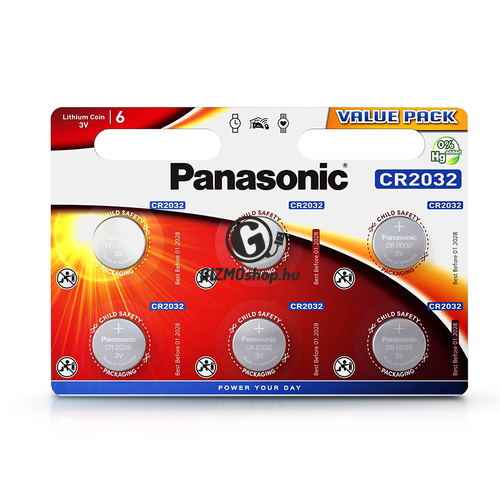 Panasonic CR2032 lithium gombelem – 3V – 6 db/csomag