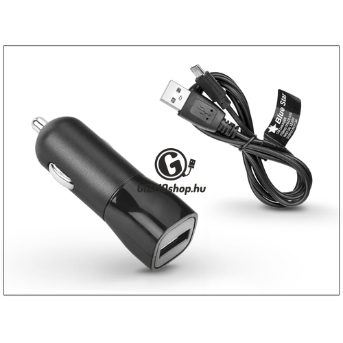 USB szivargyújtó töltő adapter + micro USB adatkábel 100 cm-es vezetékkel – 5V/1A – fekete