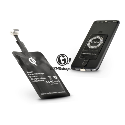 USB Type-C Qi adapter vezeték nélküli töltő állomáshoz – fekete