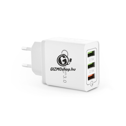 Qualcomm 3xUSB hálózati töltő adapter – 5V/5,1A – Qualcomm Quick Charge 3.0 – fehér (ECO csomagolás)