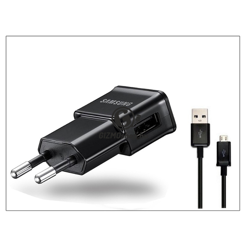 Samsung gyári USB hálózati töltő adapter + micro USB adatkábel – 5V/1A – ETA0U81EBE black (csomagolás nélküli)