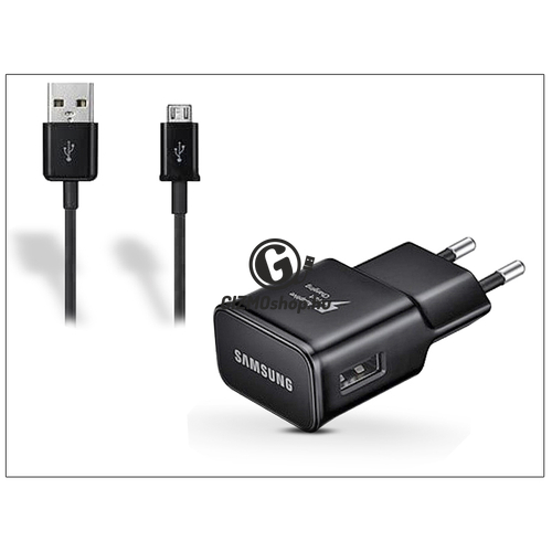 Samsung gyári USB hálózati töltő adapter + micro USB adatkábel – 5V/2A – EP-TA20EBE + ECC1DU4BBE black (ECO csomaglás)