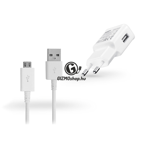 Samsung gyári USB hálózati töltő adapter + micro USB adatkábel – 5V/2A – EP-TA12EWE + ECB-DU68WE white (ECO csomaglás)
