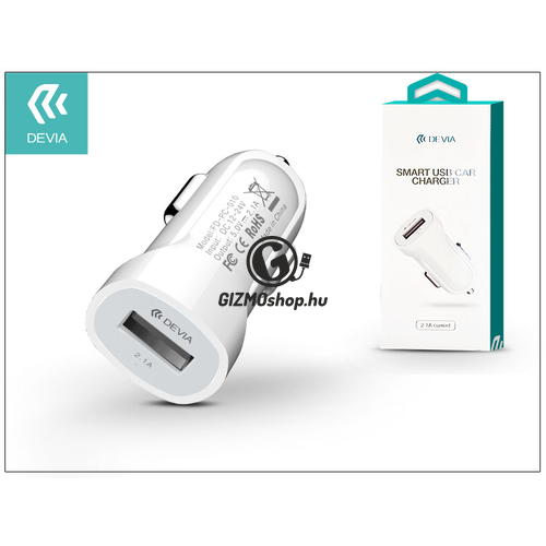 Devia Smart USB Car Charger szivargyújtós töltő adapter – 5V/2,1A – white