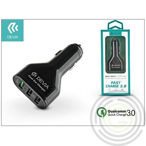 Devia 3xUSB szivargyújtós töltő adapter – 5V/3A/4,8A – Devia Swift Drive 3 Port USB Quick Charge – Qualcomm Quick Charge 3.0 – black