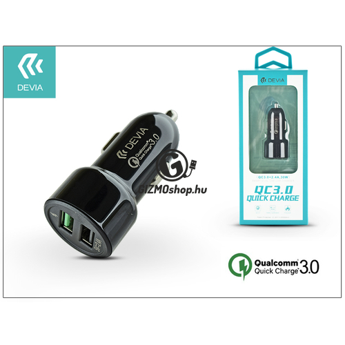 Devia Dual USB szivargyújtós töltő adapter – 5V/3A/2,4A – Devia Smart Dual USB Quick Charge – Qualcomm Quick Charge 3.0 – black