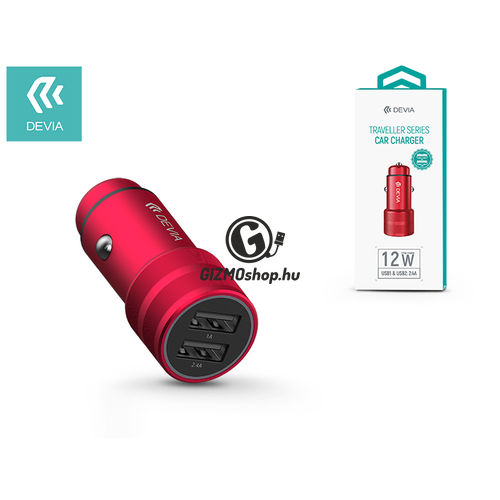 Devia Dual USB szivargyújtós töltő adapter – 5V/2,4A – Devia Traveller Series Car Charger – red